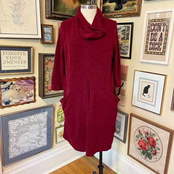 Coldwater Creek Womens Red Cowl Neck Cozy Sweater Dress With Pockets Size L - Picture 1 of 5